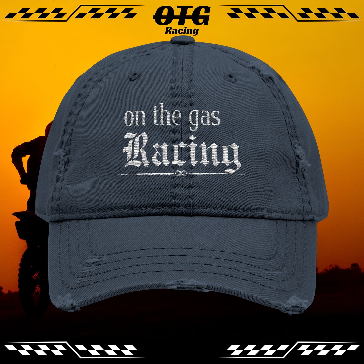 Distressed Dad Cap - 'On the Gas Racing' Grunge Embroidered