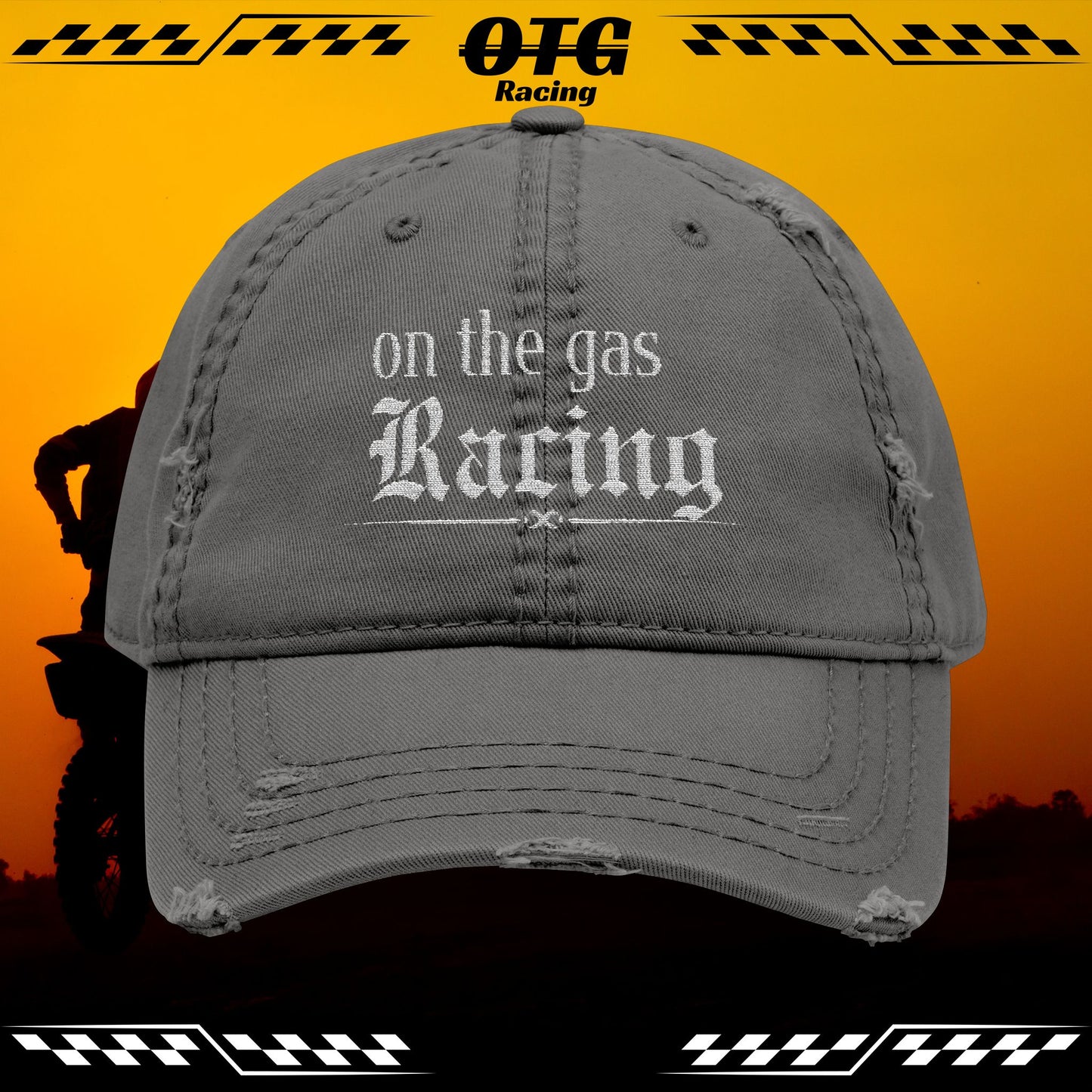 Distressed Dad Cap - 'On the Gas Racing' Grunge Embroidered