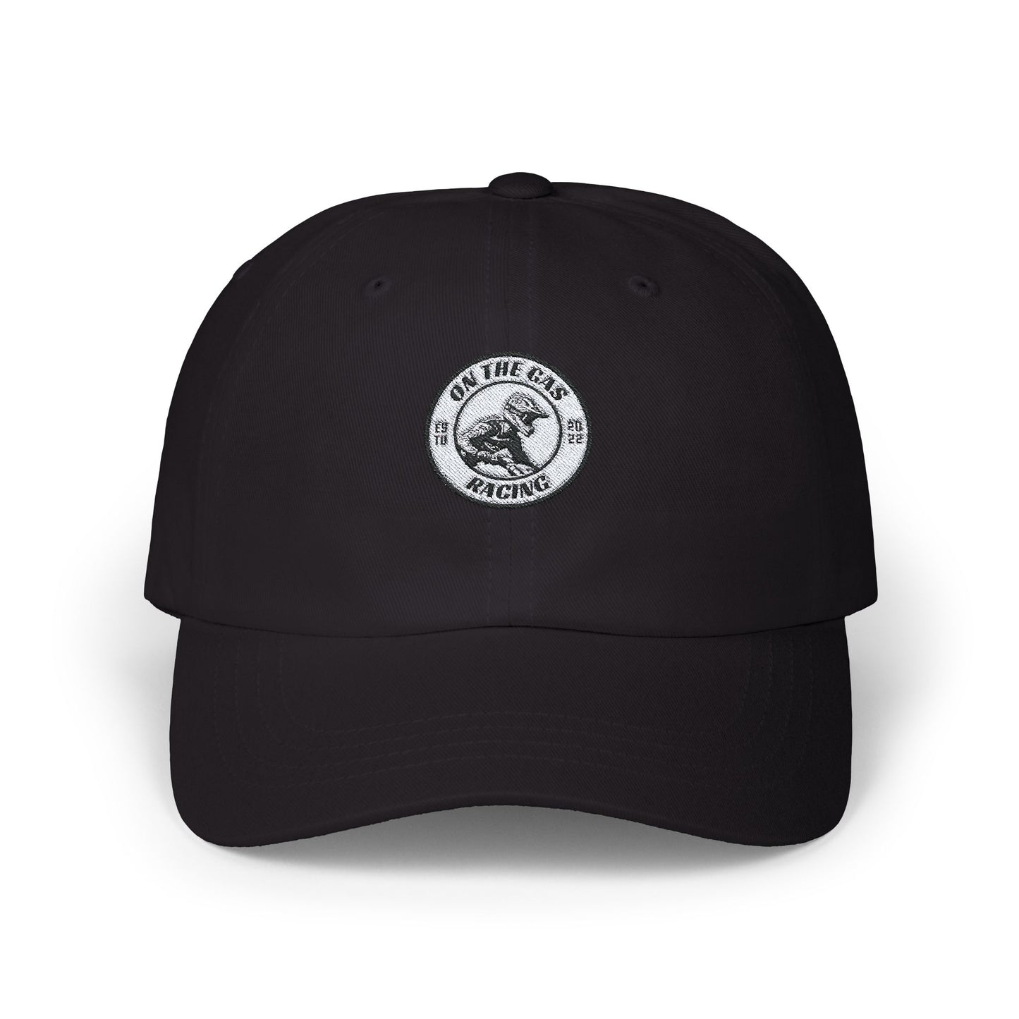 Gorra de papá bordada con el mensaje 'On the Gas Racing'