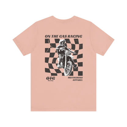 Unisex Tee - 'On the Gas Racing' Checkered Print
