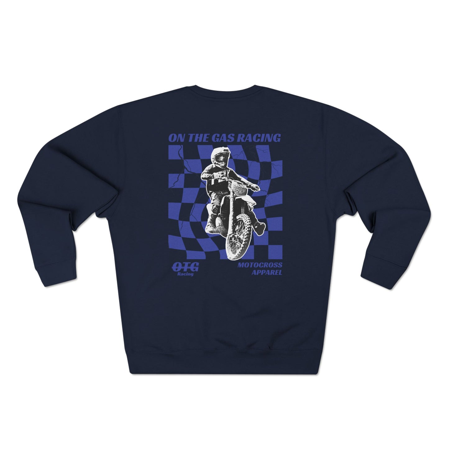 Sudadera unisex de cuello redondo con estampado de cuadros 'On The Gas Racing'