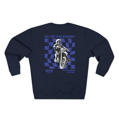 Sudadera unisex de cuello redondo con estampado de cuadros 'On The Gas Racing'
