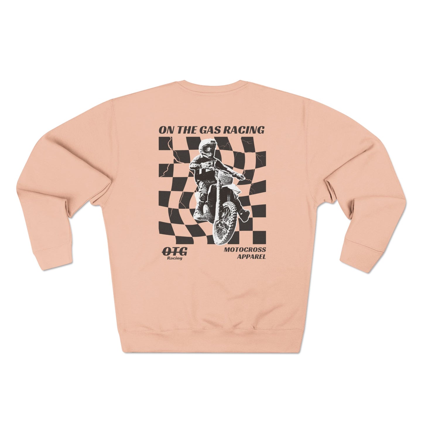 Sudadera unisex de cuello redondo con estampado de cuadros 'On The Gas Racing'