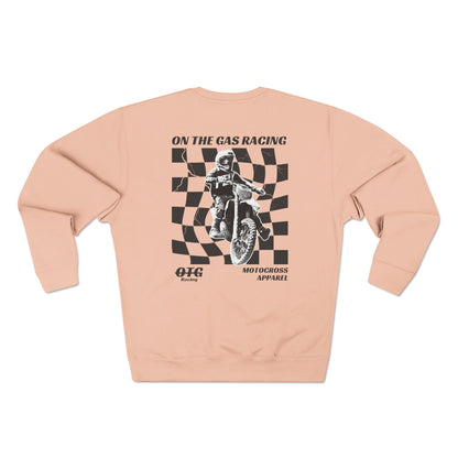 Sudadera unisex de cuello redondo con estampado de cuadros 'On The Gas Racing'