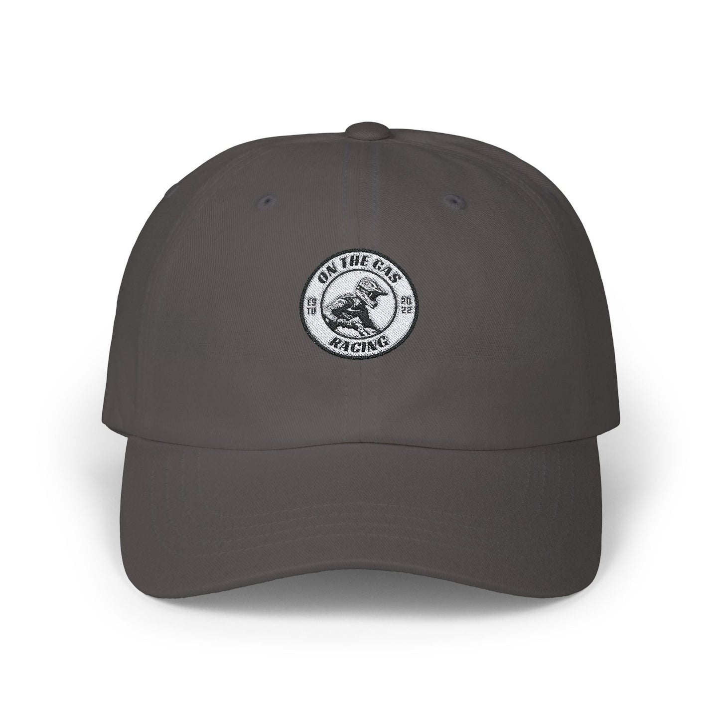 Gorra de papá bordada con el mensaje 'On the Gas Racing'