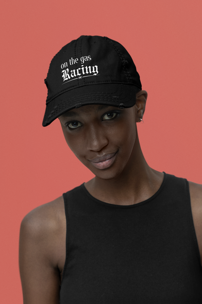 Distressed Dad Cap - 'On the Gas Racing' Grunge Embroidered