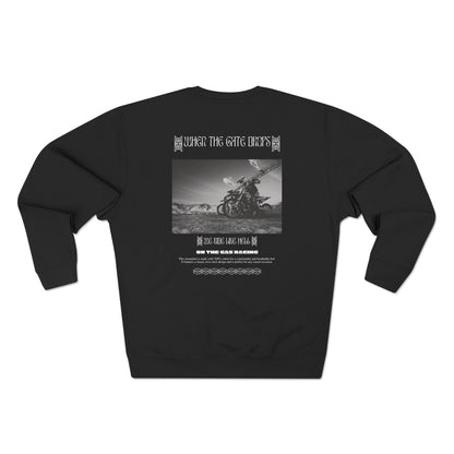 Sudadera unisex con cuello redondo: 'On The Gas Racing' Cuando la puerta baja
