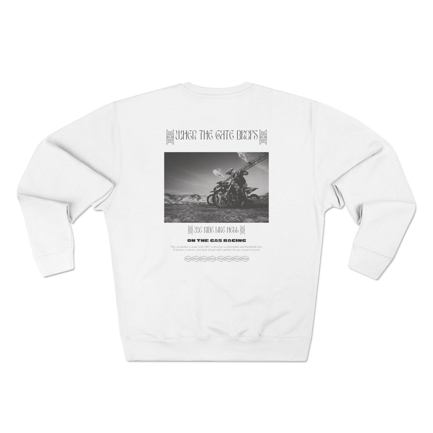 Sudadera unisex con cuello redondo: 'On The Gas Racing' Cuando la puerta baja