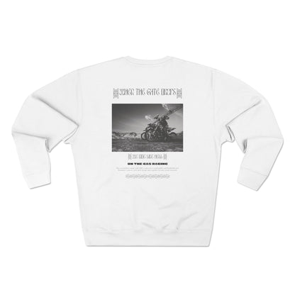 Sudadera unisex con cuello redondo: 'On The Gas Racing' Cuando la puerta baja