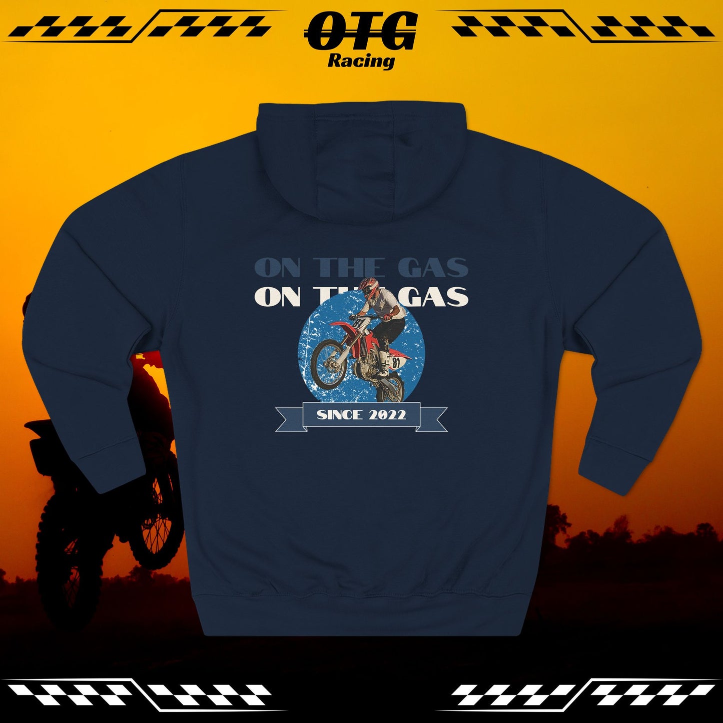 Fleece Hoodie - 'On the Gas' Vintage Rider Print