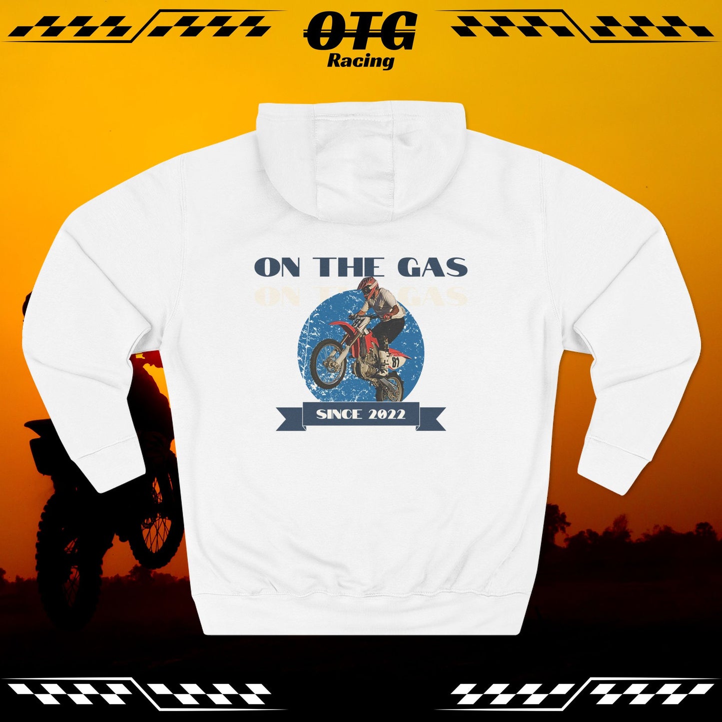 Fleece Hoodie - 'On the Gas' Vintage Rider Print