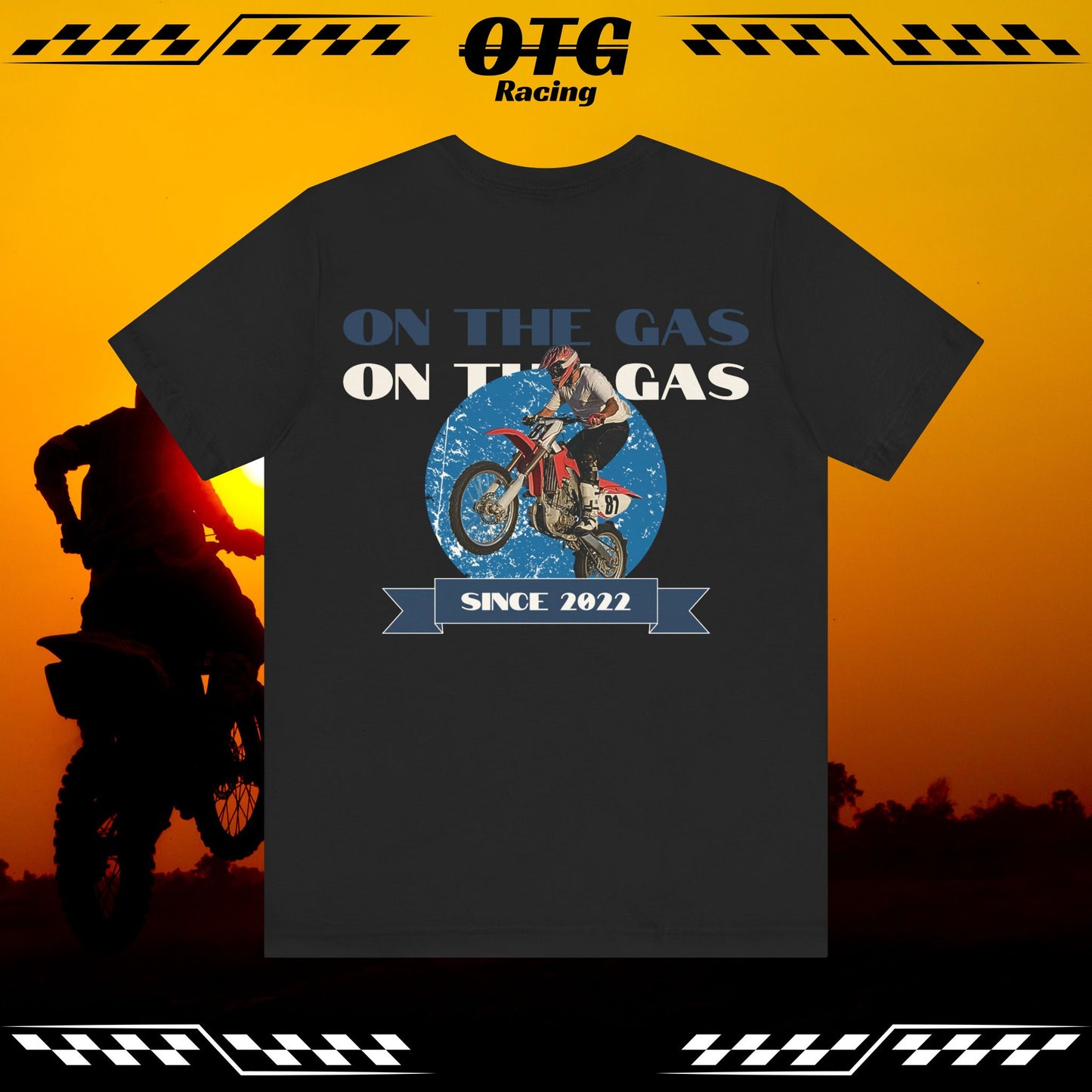 Unisex Tee - 'On the Gas Racing' Vintage Rider Print