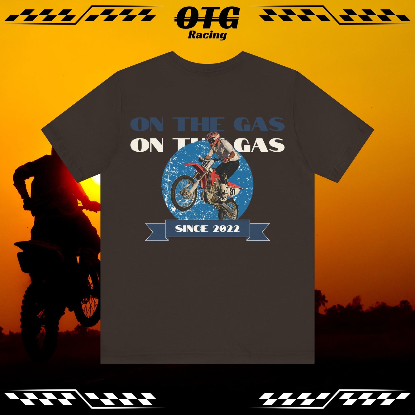 Unisex Tee - 'On the Gas Racing' Vintage Rider Print