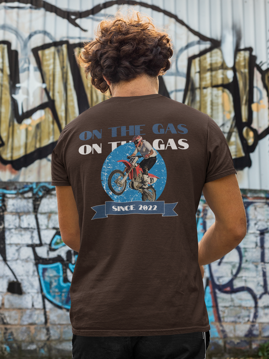 Unisex Tee - 'On the Gas Racing' Vintage Rider Print
